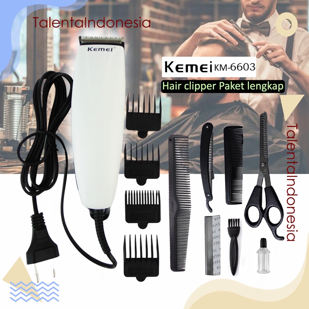 Alat Mesin Cukur Rambut Listrik Kemei KM-6603 Clipper Paket lengkap