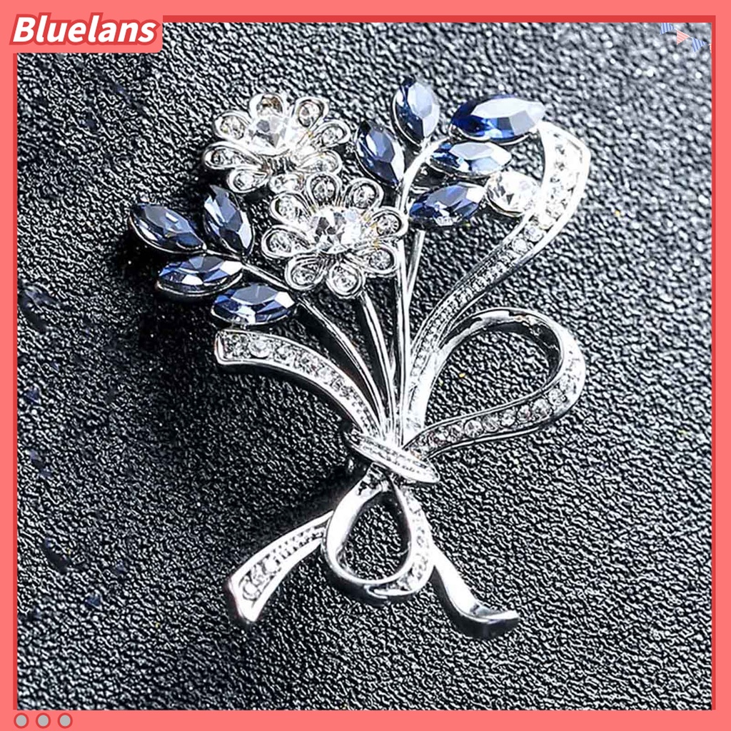 Bluelans Bros Pin Bentuk Bunga Aksen Berlian Imitasi Bahan Alloy Untuk Wanita