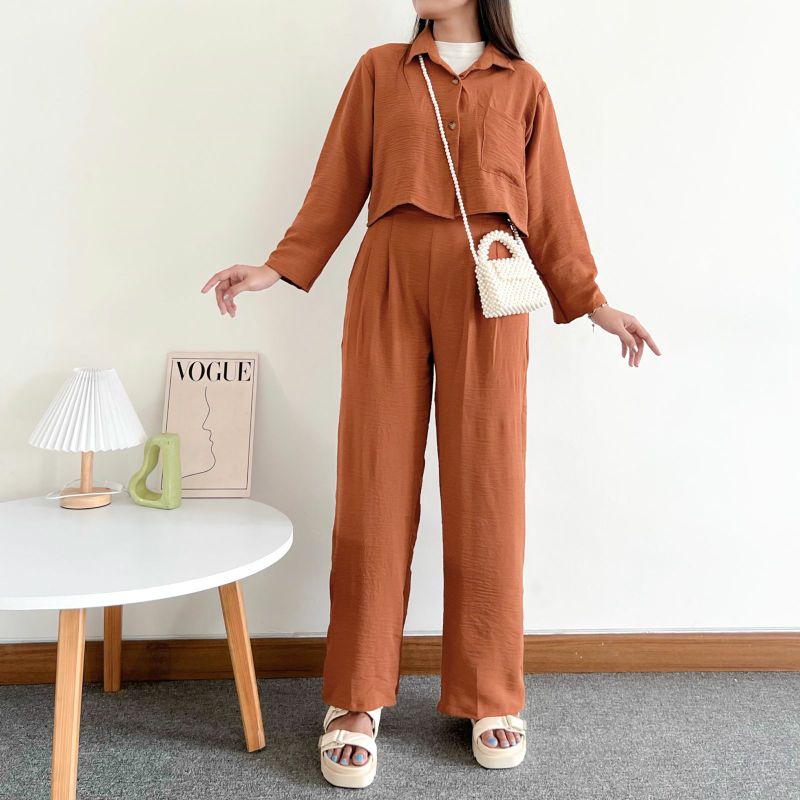 VERO ONE SET CROP / SETELAN CRINKLE AIRFLOW/ SETELAN CROP