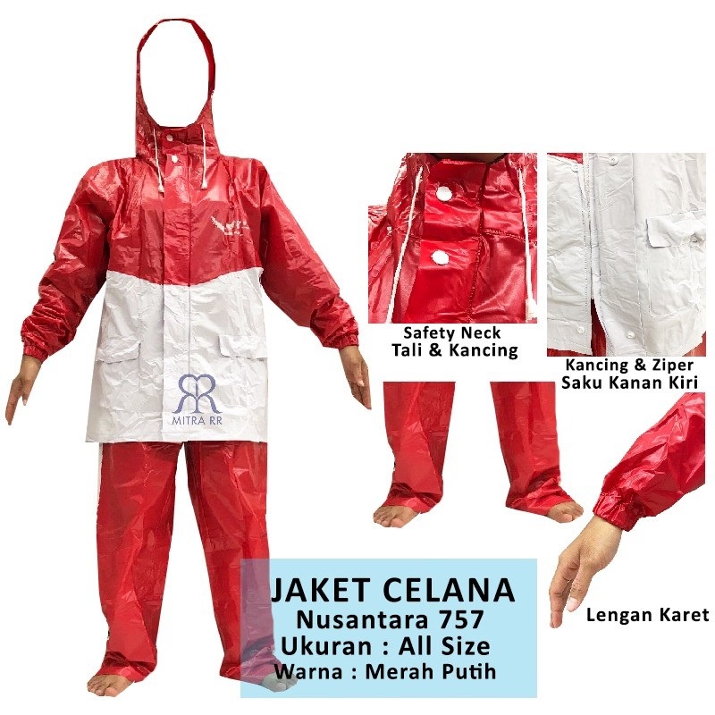 Jas Hujan Setelan Celana Dewasa Tebal Plevia Nusantara 757 Merdeka stelan Merah Putih Limited Edition Edisi Terbatas