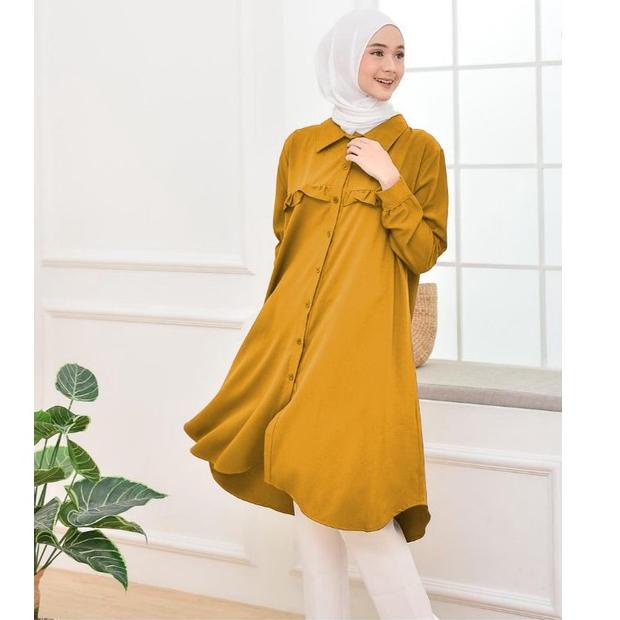 Baju Long Dress Kemeja Tunik Wanita Muslim Remaja2021 Kekinian Polos Premium By Azka ▪ ZM.18Oc22ᴵ