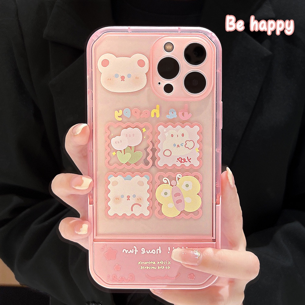 Ins Soft Case Silikon Motif Beruang Pink Untuk Iphone 14 7 8 Se 2020 7 + 8PLUS XS XR 11 12 13 PRO MAX