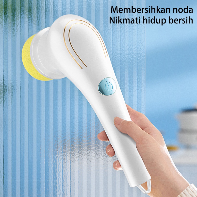 SYH Mall Sikat Elektrik 5 in 1 Handheld Sikat Kamar Mandi Rotasi Cerdas 360° Derajat Kebisingan Rendah Tahan Air IPX7 Wastafel Dapur Cleaning Brush