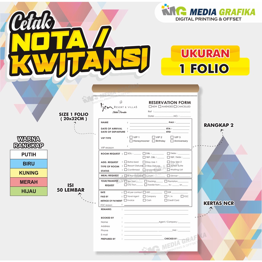 

NOTA 1 RIM, 2 RANGKAP, Porporasi, Nomorator, Ukuran Folio