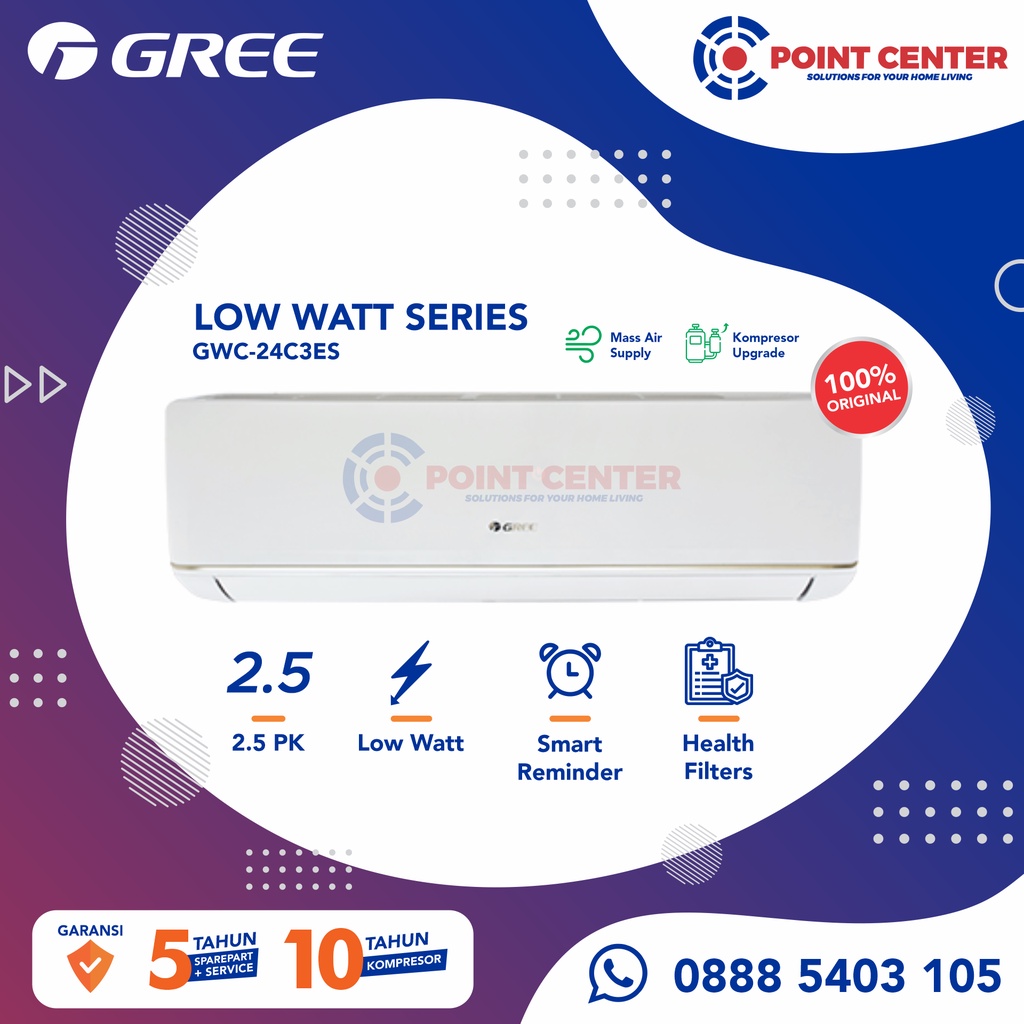 TERLARIS AC GREE 2,5 PK GWC-24C3E DELUXE LOW WATT (INDOOR + OUTDOOR)