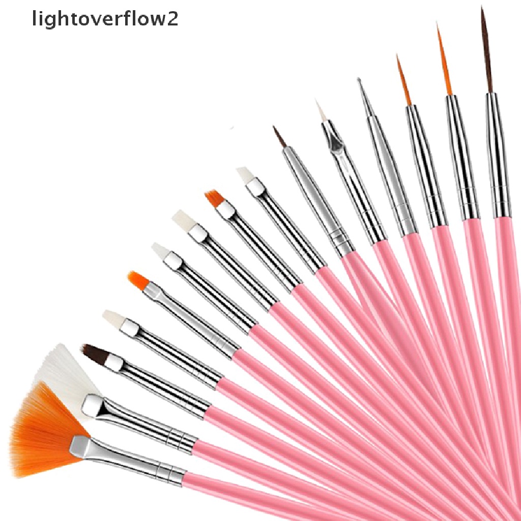 (lightoverflow2) 15pcs / Set Brush Nail Art UV Gel Akrilik Gagang Kristal Dotg