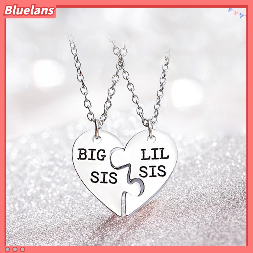 2pcs Kalung Liontin Hati Ukir Tulisan Big / Lil Sis Untuk Wanita
