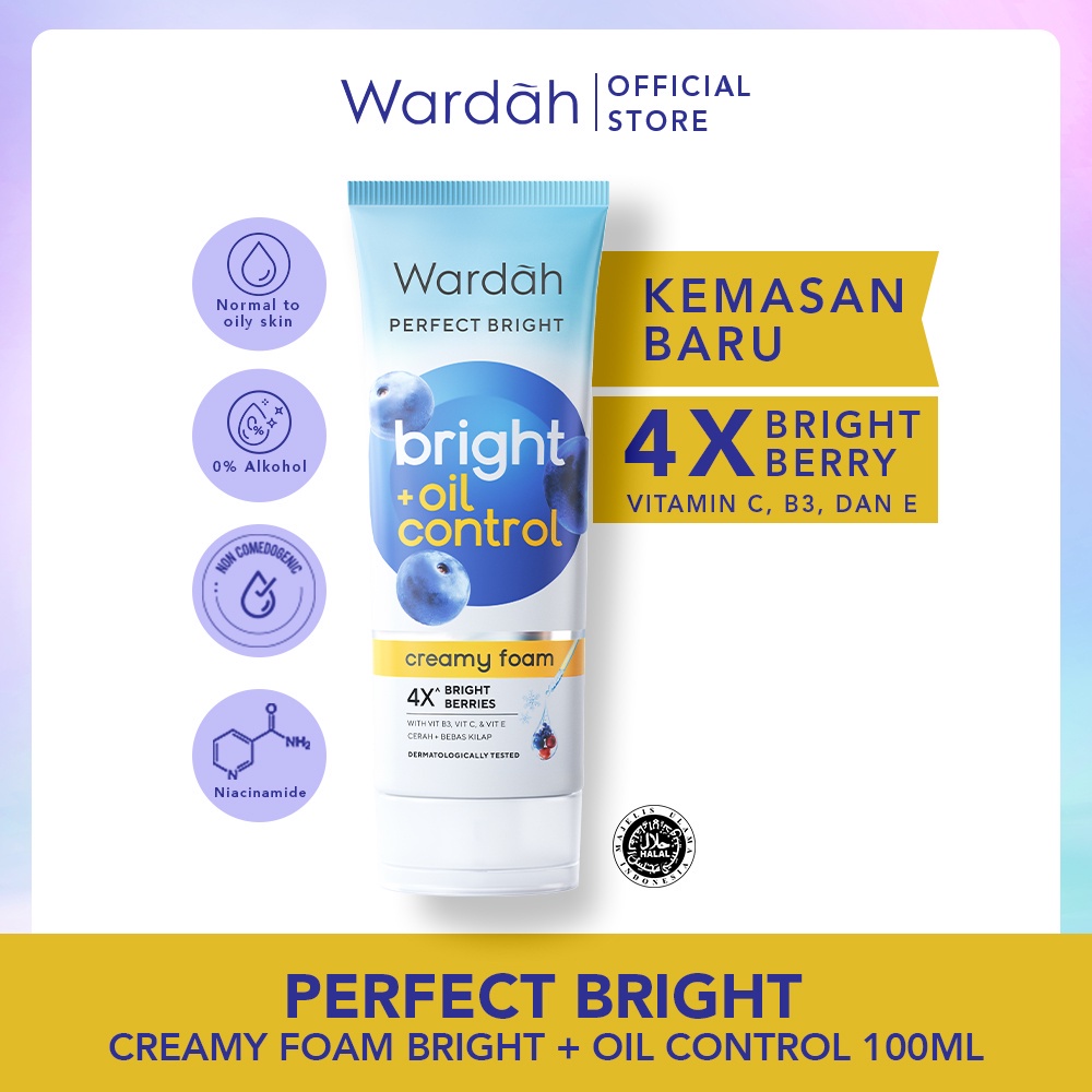 GIRLSNEED77 (COD) [NEW] Wardah Perfect Bright Creamy Foam Bright + Oil Control - Sabun Cuci Muka (Face Wash) untuk Kulit Cenderung Berminyak