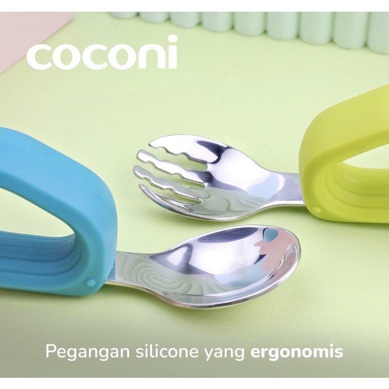 Coconi Eazy Grip Fork &amp; Spoon Stainlesd Steel Set Sendok Garpu Anak Belajar MPASI