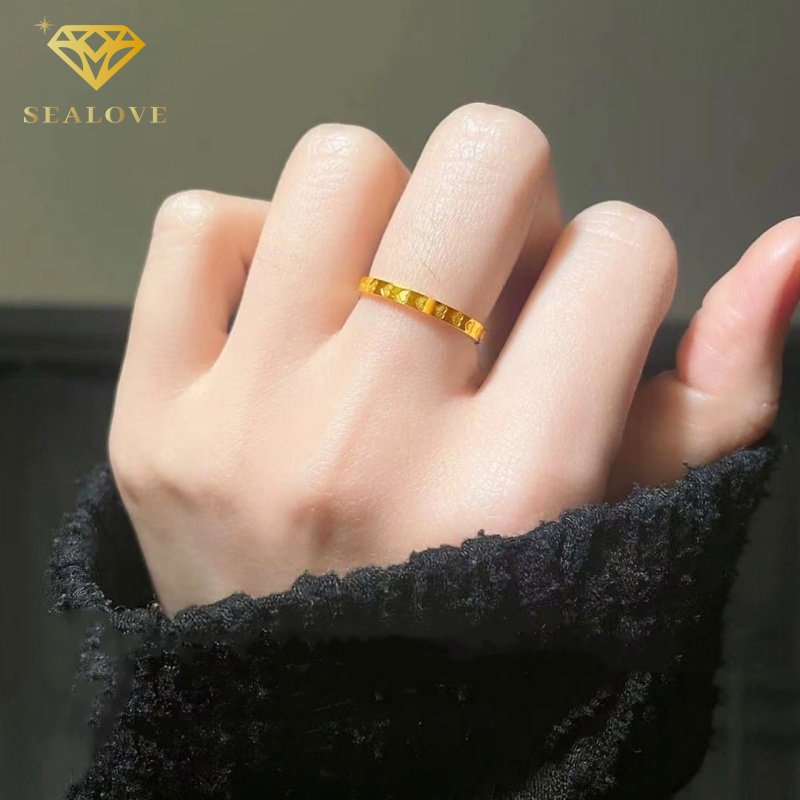 Cincin Titanium Wanita Emas 18K Hati Anti Karat dan tidak luntur selamanya Perhiasan Korea