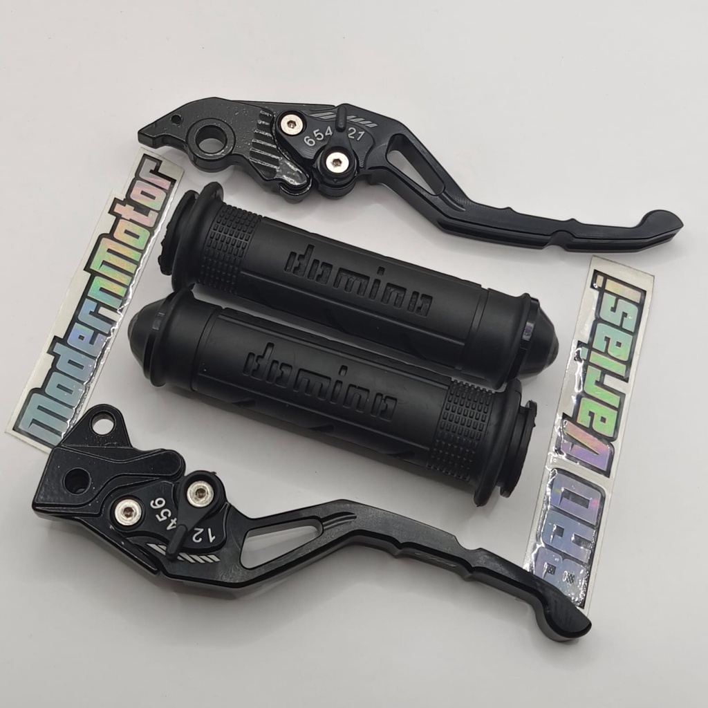 (PAKET 2in1) Handgrip Domino Jalu cnc + Handle Rem stelan CNC Nmax PCX Aerox Vixion Beat Mio Vario Tiger Mx Lexi Vario150 R15 v3 Fu Mio j Rx king ADV Freego Beat/Vario 125 CBS - CBS iss