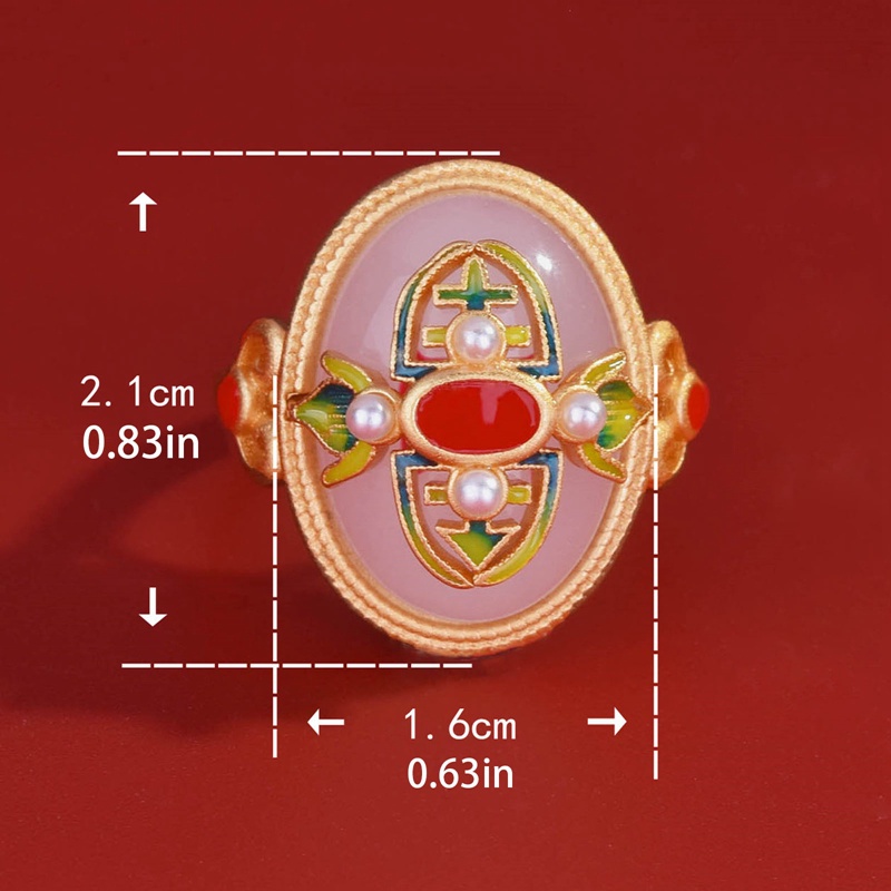 Fancyqube Cincin Model Terbuka Dapat Disesuaikan Bahan Enamel Silver Hias Giok Hetian Gaya China Retro Untuk Wanita