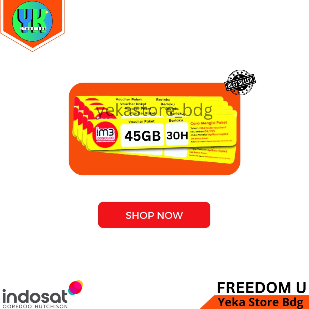 Voucher Kuota Indosat Freedom U 45GB Masa Aktif 30 Hari ZONA JABAR