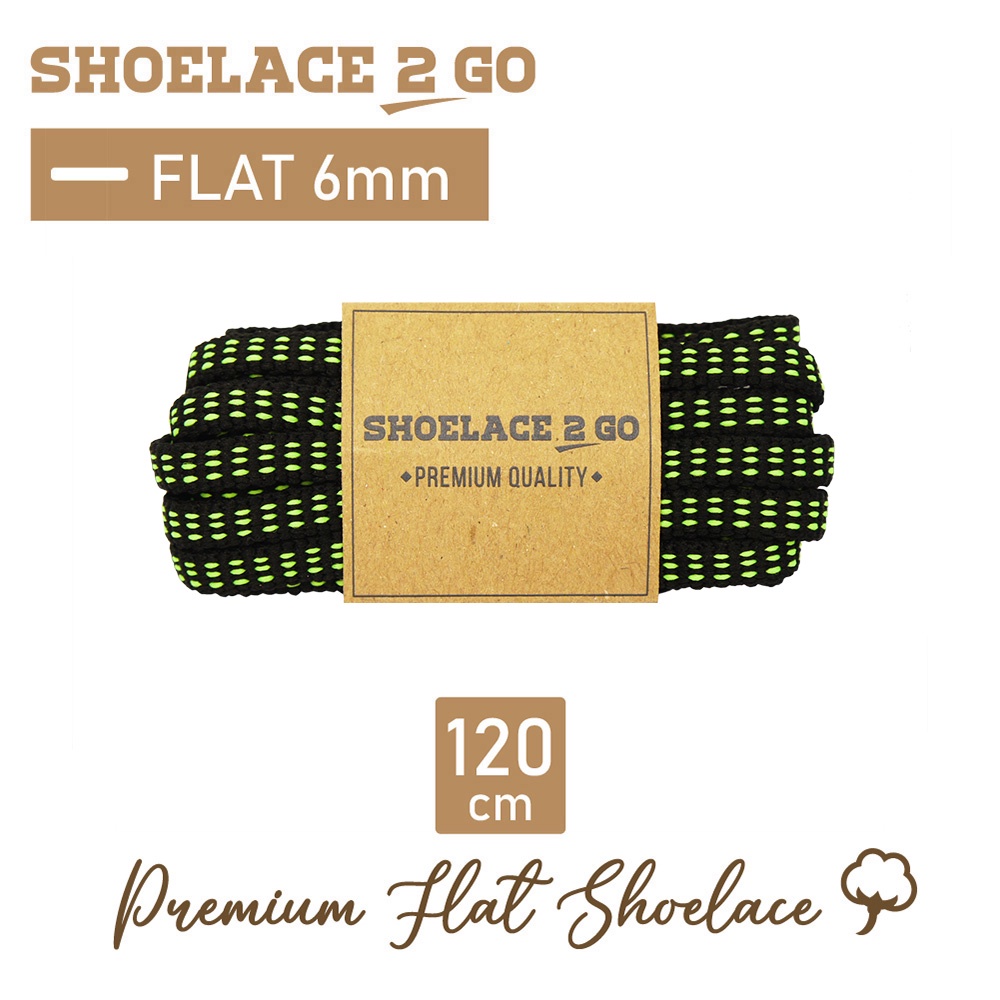 SHOELACE 2 GO PREMIUM TALI SEPATU MOTIF GEPENG PIPIH FLAT N23A - BLACK GREEN - 120CM