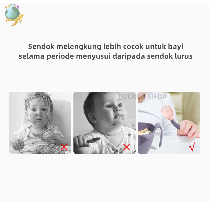 [TULALA SHOP]Sendok garpu bengkok anak-anak / Sendok garpu bayi memutar bayi portabel / 2 In 1 Garpu + Sendok / Portable Bayi Sendok Garpu Belajar Makan Sendok Ditekuk Sendok Garp