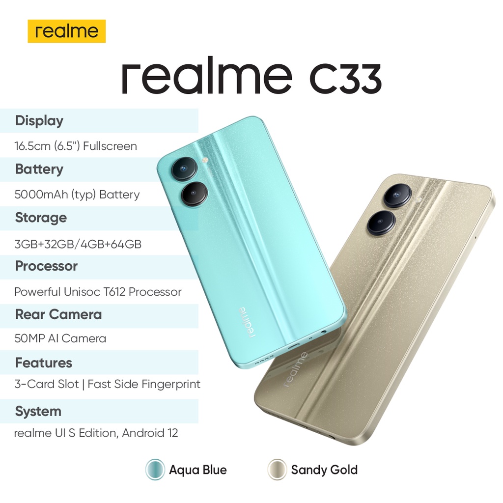 Realme Smartphone C33 4/64GB 6,52 Inch Garansi Resmi