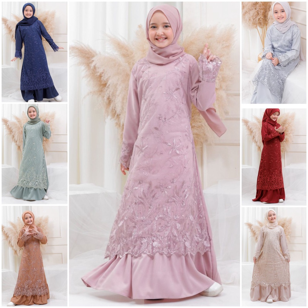 GAMIS MITHA ANAK MAXI TANGGUNG 9-12th DRESS MUSLIM REMAJA BRUKAT TILE BORDIR LEBARAN IDUL FITRI PRAMITHA ANAK BROKAT