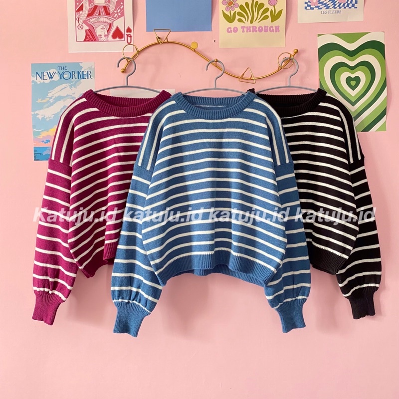 SWEATER RAJUT OVERSIZE CROP MOTIF GARIS JOLY