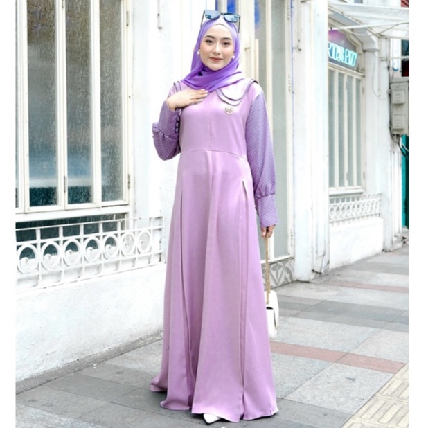 GAMIS WANITA REMAJA TERBARU 2024 MECA DRES POLKA ORI VIOLA HIJAB