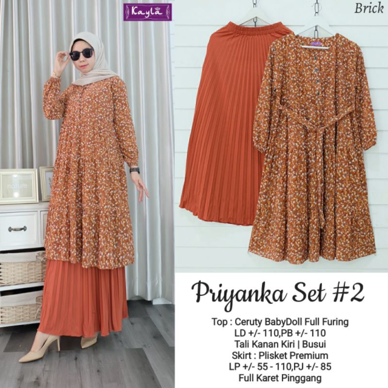 PRIYANKA SET #2 BY KAYLA / ONESET WANITA MUSLIMAH / Setelan rok ibu-ibu rekomended