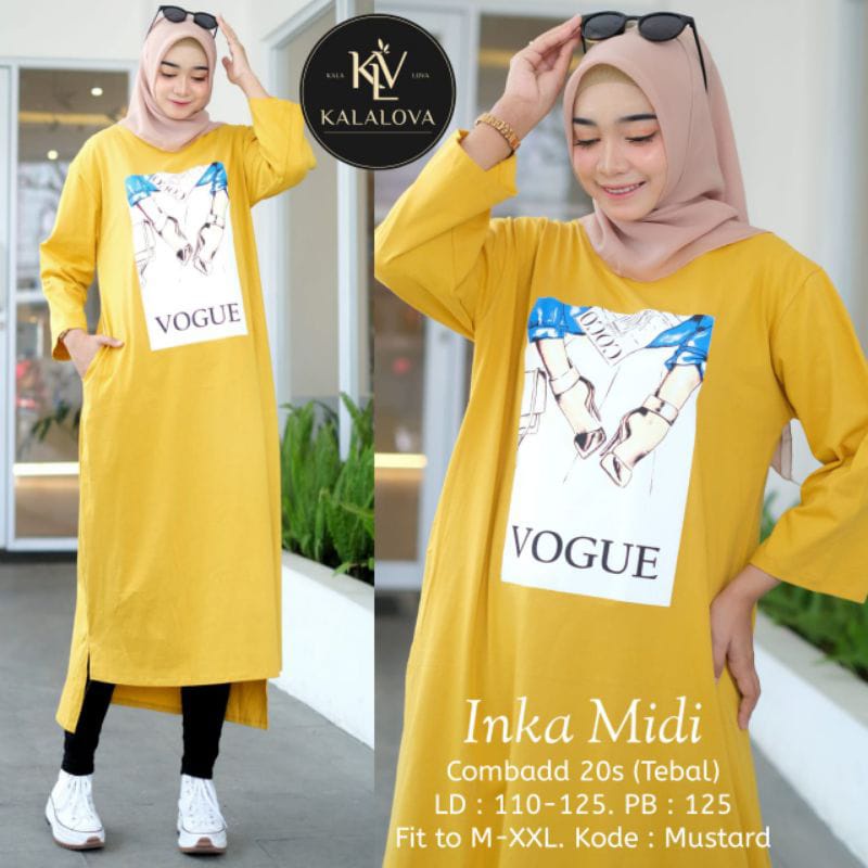 GAMIS INKA MIDI DRESS JUMBO BAHAN KAOS KATUN COMBED 24s UKURAN M L XL XXL GAMIS TERBARU 2023 MODEL TERBARU MIDI COMBED OVERSIZE MIDI HITAM LENGAN PANJANG