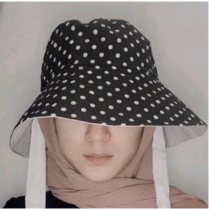 COD Topi Bucket Hat Polkadot  Selegram Daun Lebar Tali Panjang Perempuan Terlaris Gaya Corak Topi Bucket Bolak Balik Terlaris Berbahan Katun Unisex