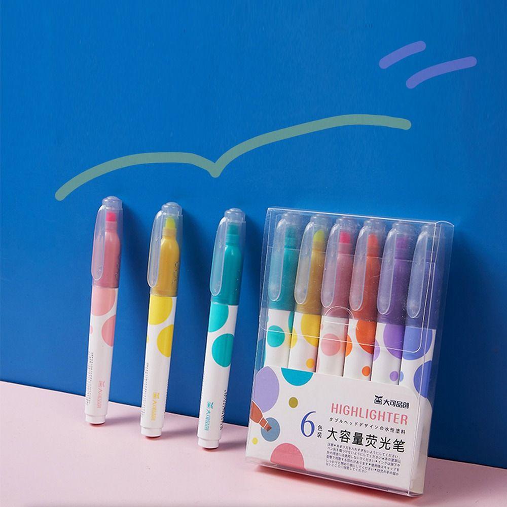 Nanas 6PCS /Set Pen Neon Hadiah Anak Warna Permen Tangan Penanda Rekening Set