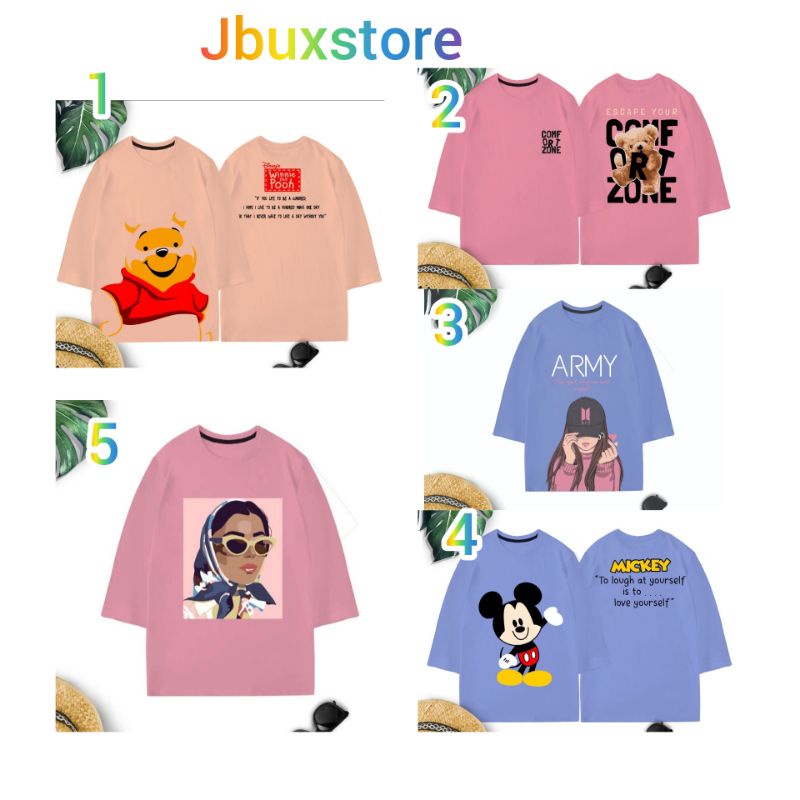 baju wanita oversize atasan wanita tangan 3/4 kaos wanita oversize lucu