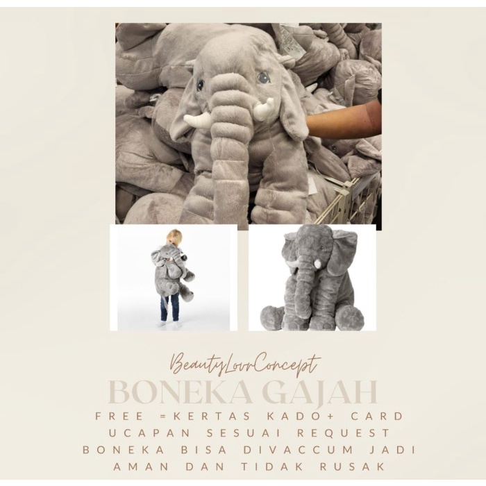 Cantik Boneka Gajah Original/ Boneka Gajah Jumbo /Hadiah Boneka Gajah Besar Murah