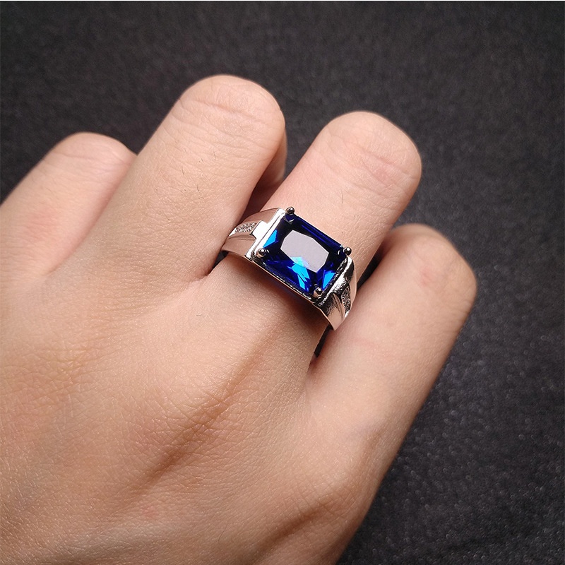 Sapphire Cincin Silver Platinum Dengan Batu Sapphire Emerald Untuk Pria / Wanita