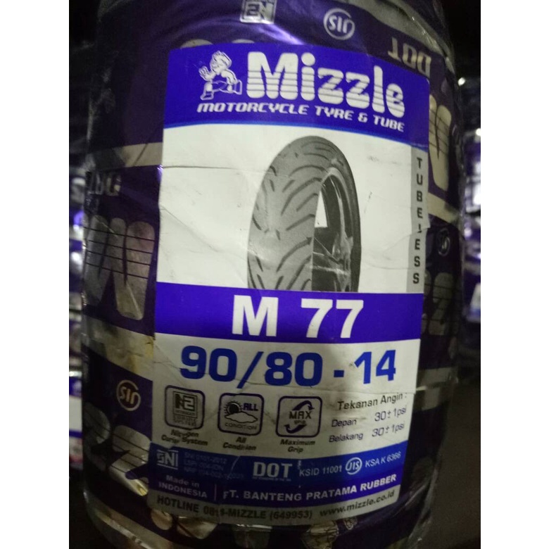 Paketan Ban MIZZLE 90/80-14 & 100/80-14 M 77 TUBELESS MATIC