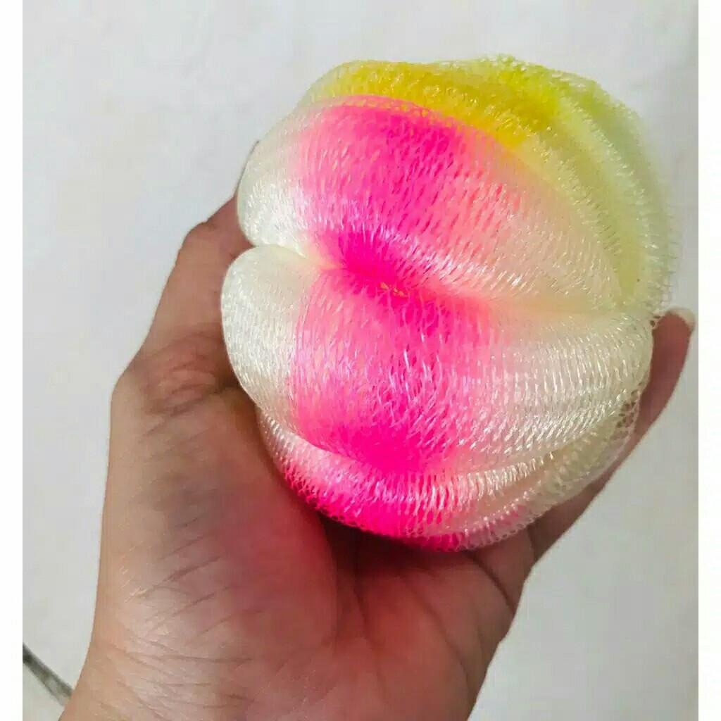 Spon Mandi Bulat / Spon Bawang Rainbow Bahan Tebal Lembut / Bath Sponge Shower Puff