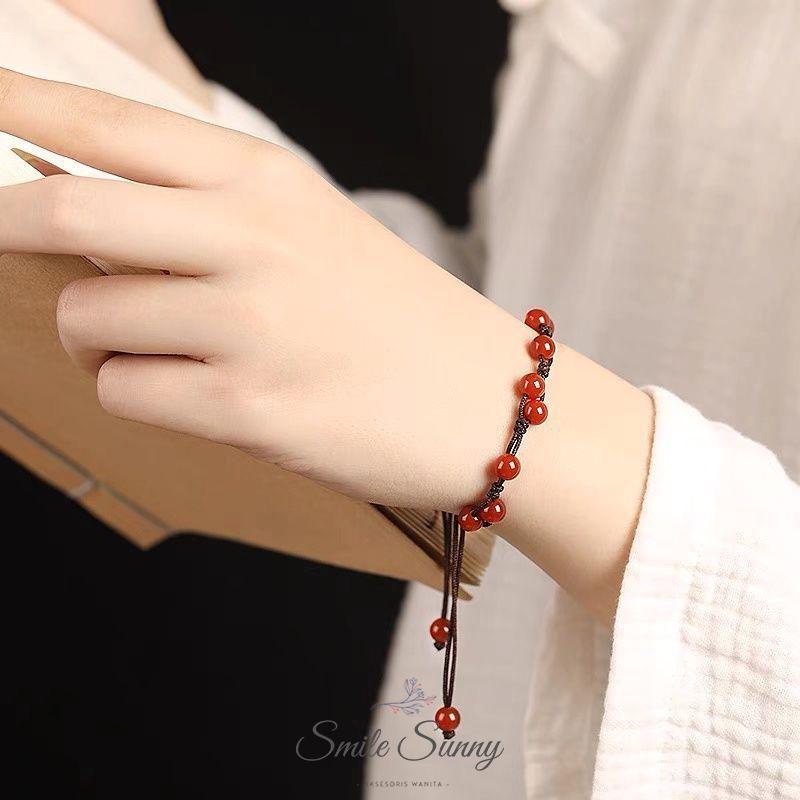 Gelang kaki temperamen tali merah siswa gelang kaki kreatif gaya retro wanita Smile Sunny