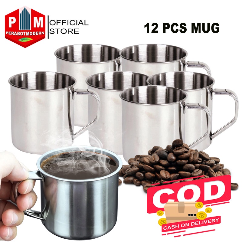 (lusinan / satuan) Mug Stainless Steel Cangkir Camping naik gunung mancing pantai Outdoor 300 ml Gelas Stainless Kopi Teh susu 12pcs