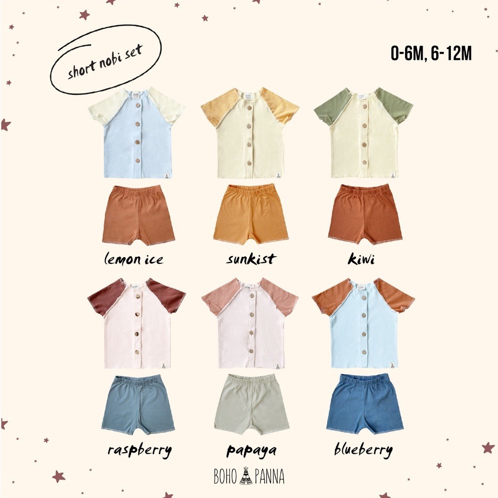 BOHOPANNA | BOHO | BOHO PANNA SHORT NOBI SET | SETELAN PENDEK BAYI | SETELAN WARNA | SETELAN POLOS BAYI | SETELAN KEKINIAN