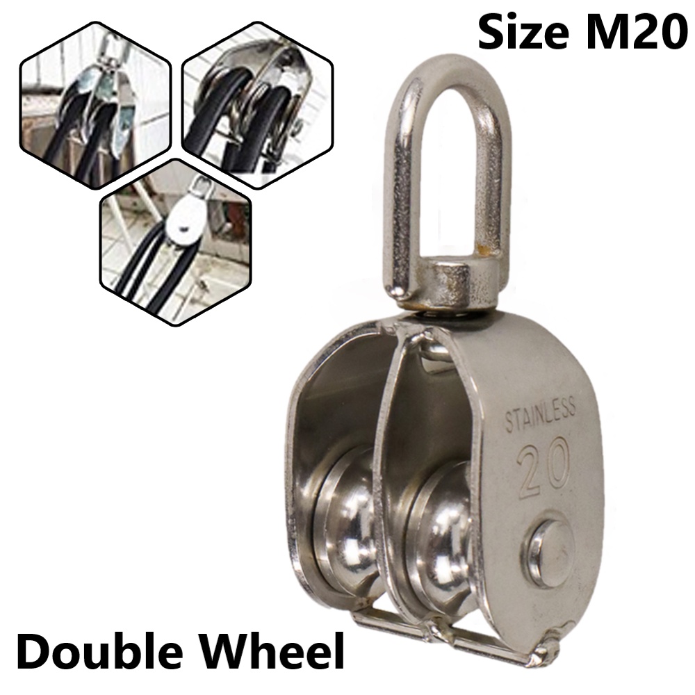 Katrol Kerekan Mini Serbaguna Swivel Pulley Stainless Steel Double Wheel Size M20 1PCS - Silver