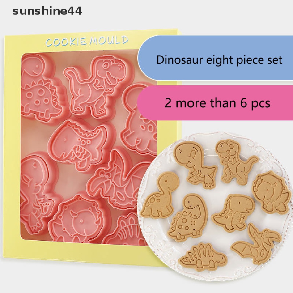 Sunshine 8pcs / set Cetakan Biskuit Bentuk Dinosaurus 3D Bahan Plastik