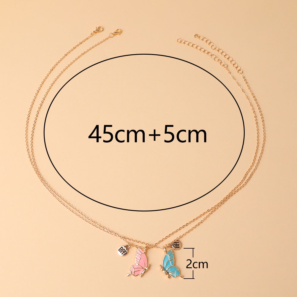 2pcs / Set Kalung Rantai Liontin Kupu-Kupu Untuk Wanita