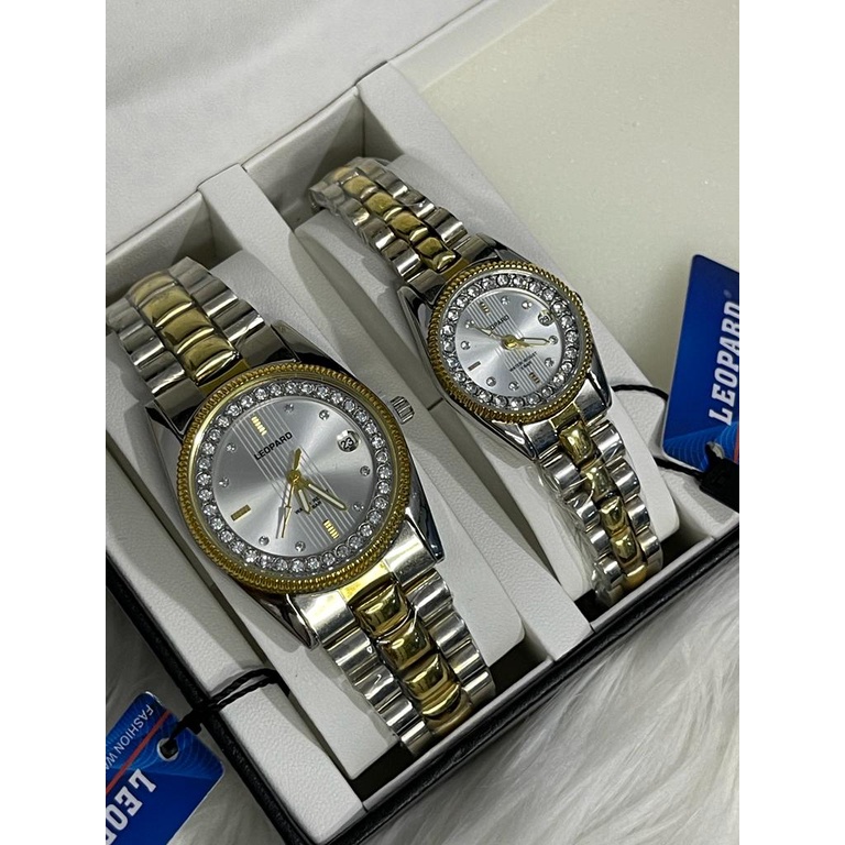 Jam Tangan Couple Pria/Wanita Leopard Original Tgl Aktif Strap Rantai LP-3250