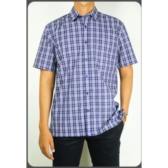 | COD | Kemeja Original Brand Matahari Dept Store Kemeja Pria Reguler Stanley Adams Lengan Pendek Biru Navy Motif Kotak 14