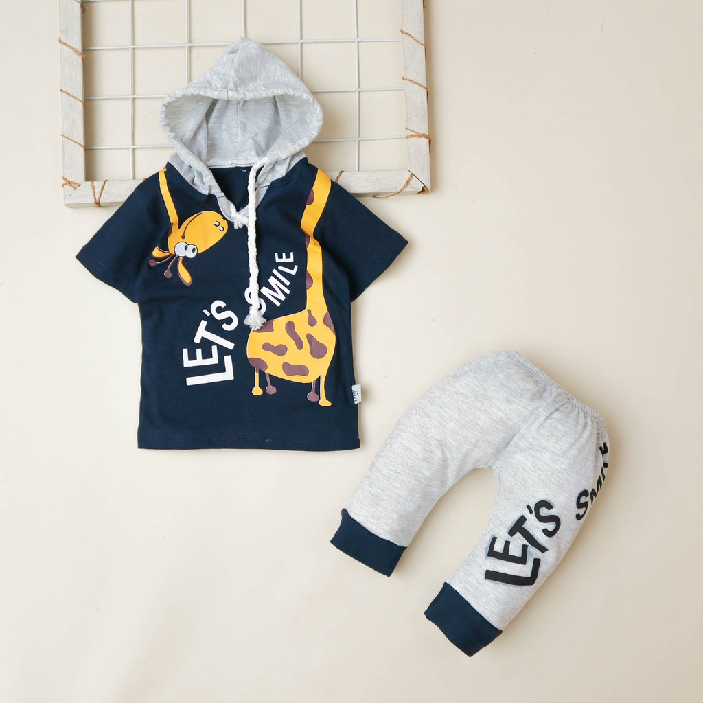 Nuna Store baju anak laki laki / baju anak perempuan /Setelan Baju Celana Anak Unisex 0 bulan - 3 tahun Motif Hoodie Jerapah