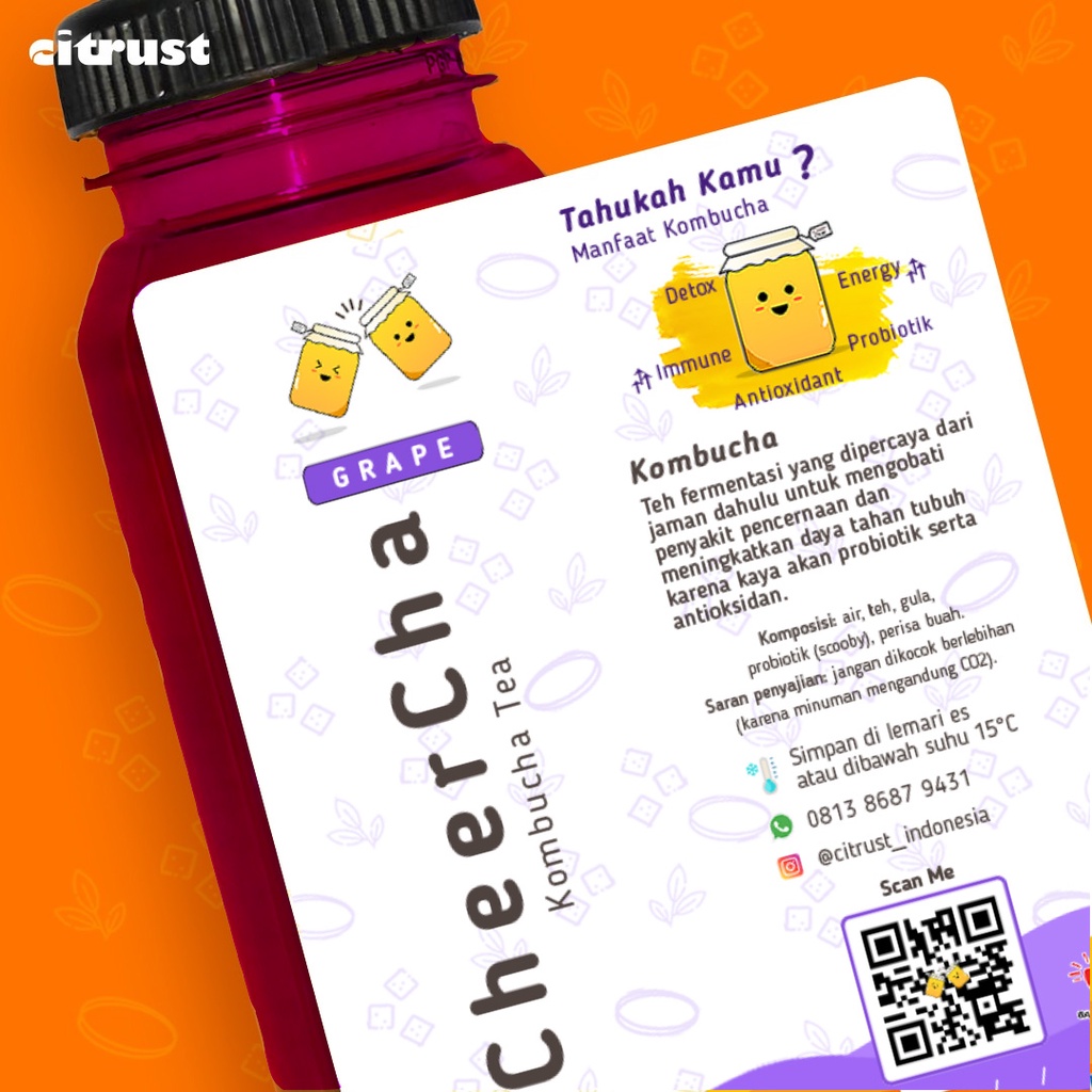 

Premium Kombucha tea - grape | By Cheercha Kombucha - 1L