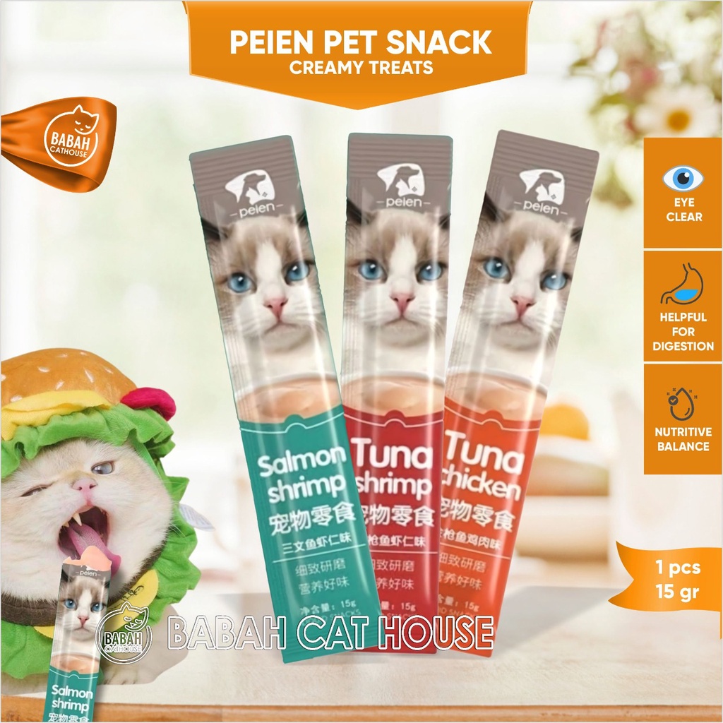 PEIEN Cat Treats 15gr Makanan Snack Cemilan Kucing Luquid Creamy Treat untuk Anak Kitten Dewasa Grai