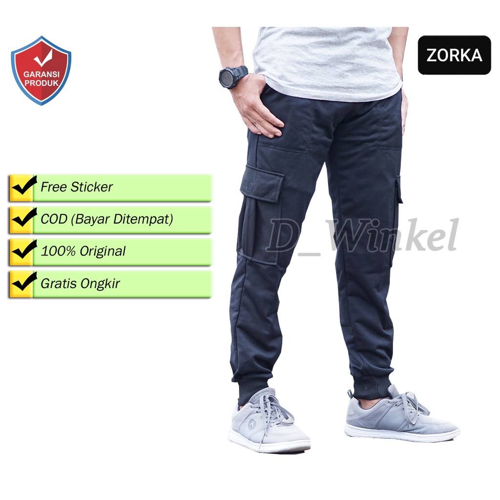 D Winkel - Celana Kargo Panjang Cargo Pria Slimfit Pocket Pinggang Rib Karet Murah