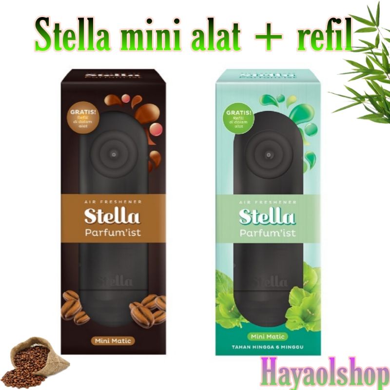 STELLA MINI MATIC ALAT SET 40ML PARFUMIS NEW DESAIN (REFFIL GREEN FANTASI / COFFE LATE)