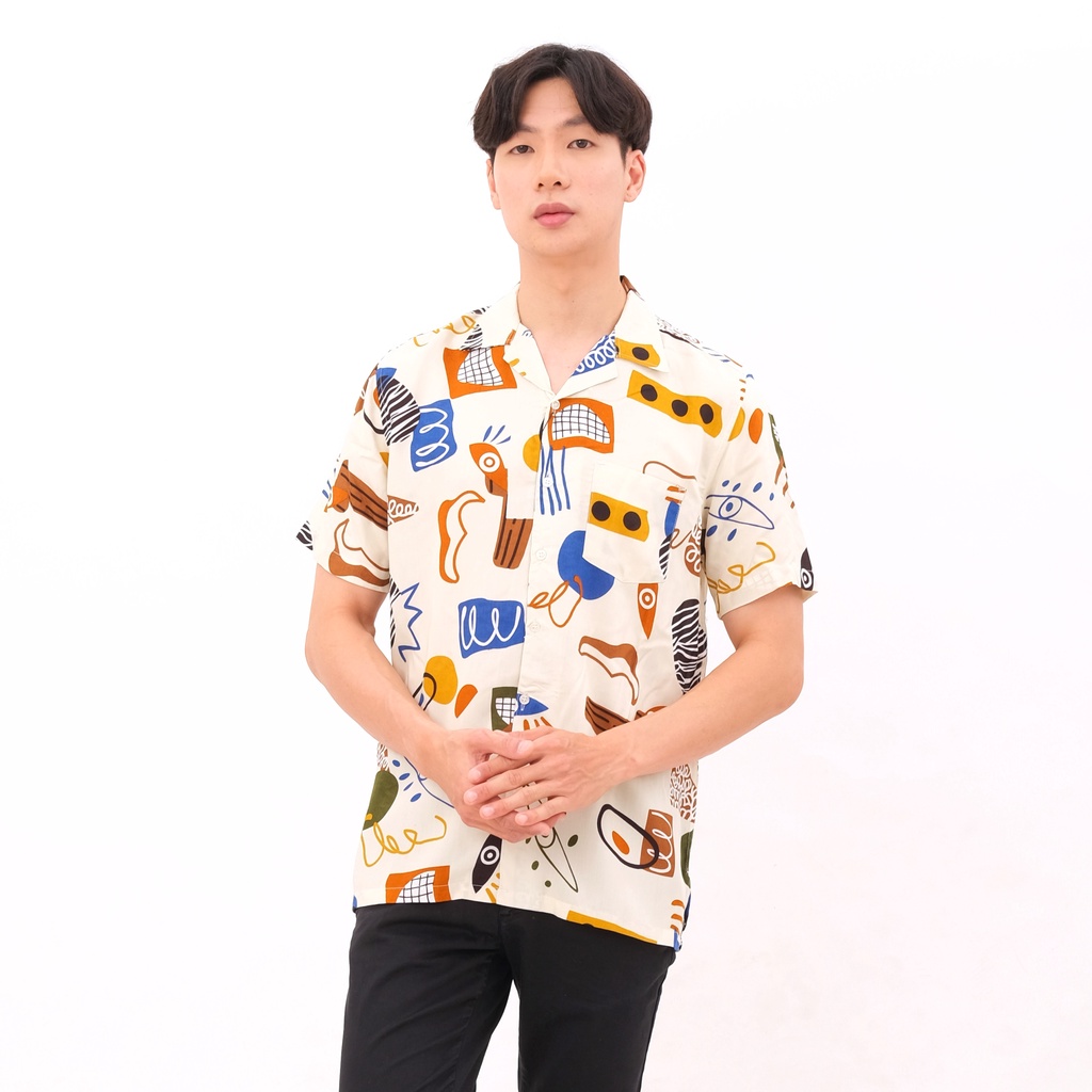 SANVANINA Kemeja Pria Abstrak Vintage Casual Lengan Pendek - Anema Hawaiian Shirt E-2031