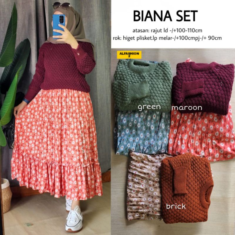 BIANA SET/SETELAN ROK WANITA/ATASAN RAJUT/ROK HYGET PLISKET