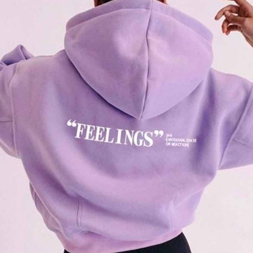 Sweater Hoodie Crop Wanita Feelings - Jumper Wanita - Bahan Fleece - Allsize