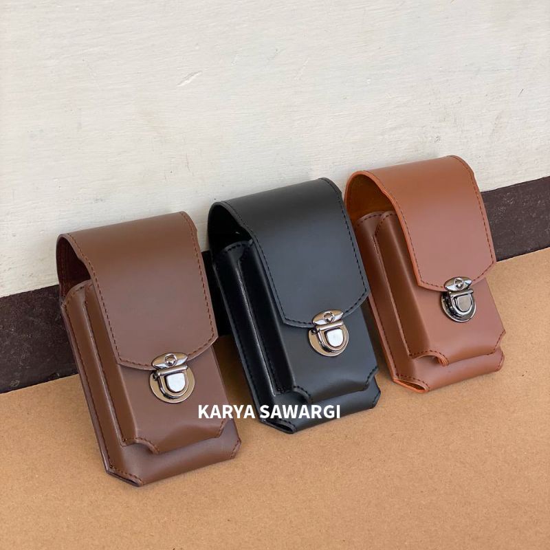 Dompet HP pinggang kulit polos 2 slot