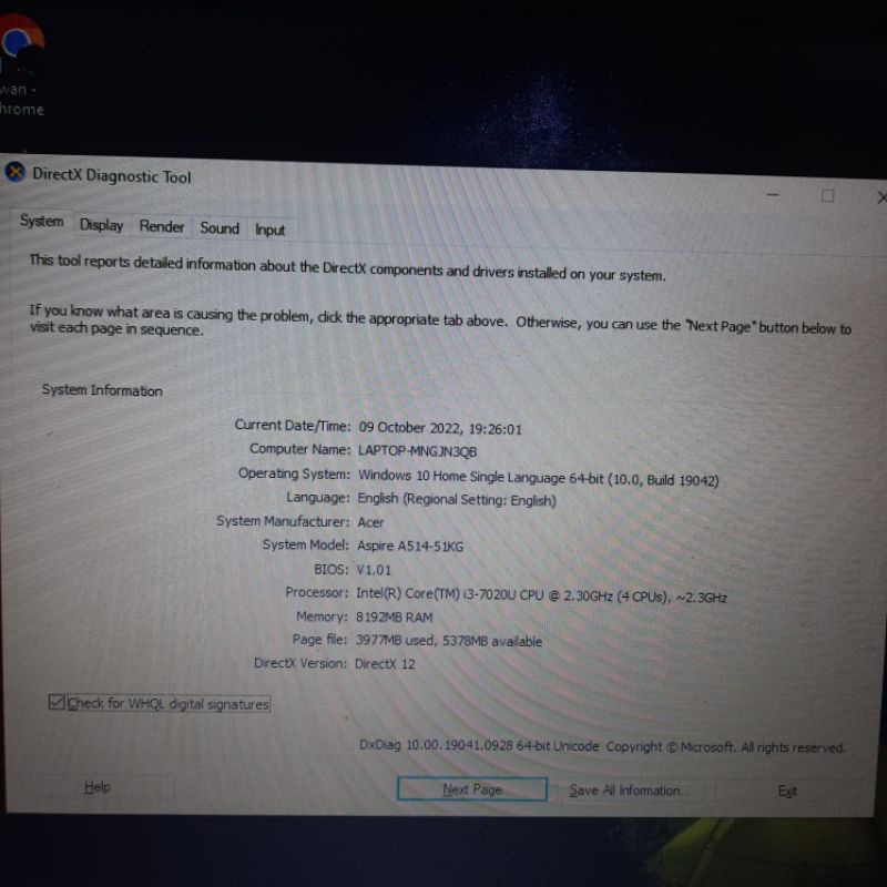Laptop Acer Aspire 5- A514 Cor i3-7020 Gen 7 Ram 8GB/HDD 1TB Nvdia Geforce MX230 2GB windows 10 Mulus